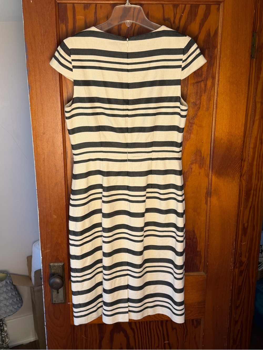 J. Crew Black & Cream Striped Sheath Midi Dress - Picture 2 of 6